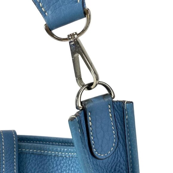 Auth HERMES Evelyne II PM - Blue Jean Taurillon Clemence Square H Shoulder Bag - Picture 11 of 16